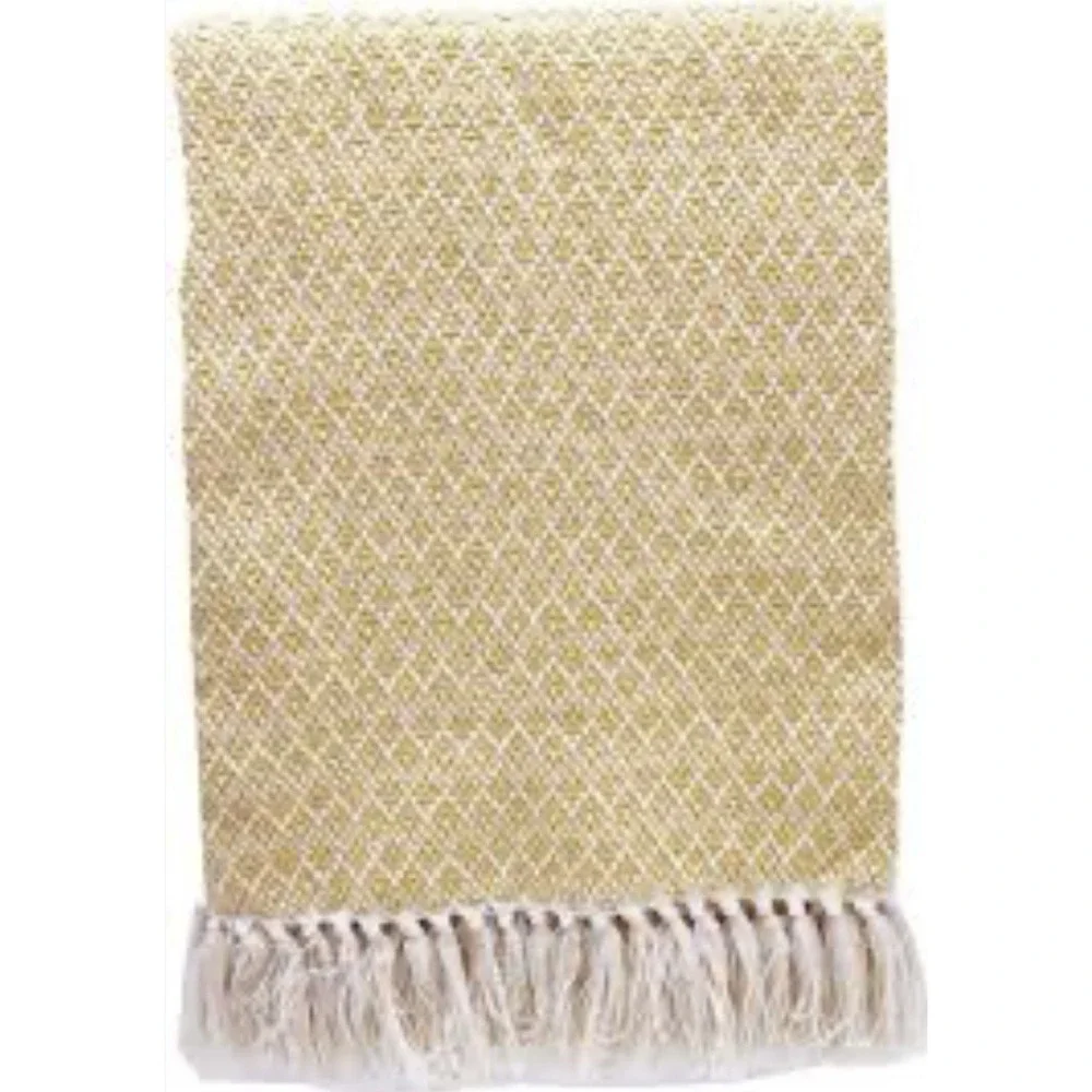 WEST ELM 44x56 Throw BLANKET Herringbone Yellow Boho With Tassels Comfort